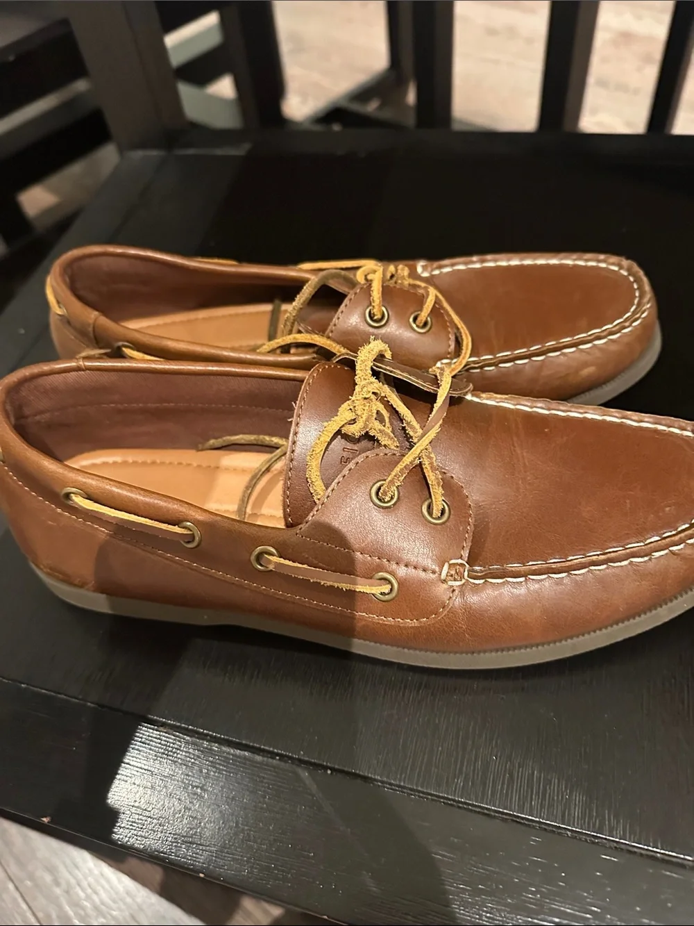Tommy Hilfiger Brown Leather Boat Shoes with Tan Laces